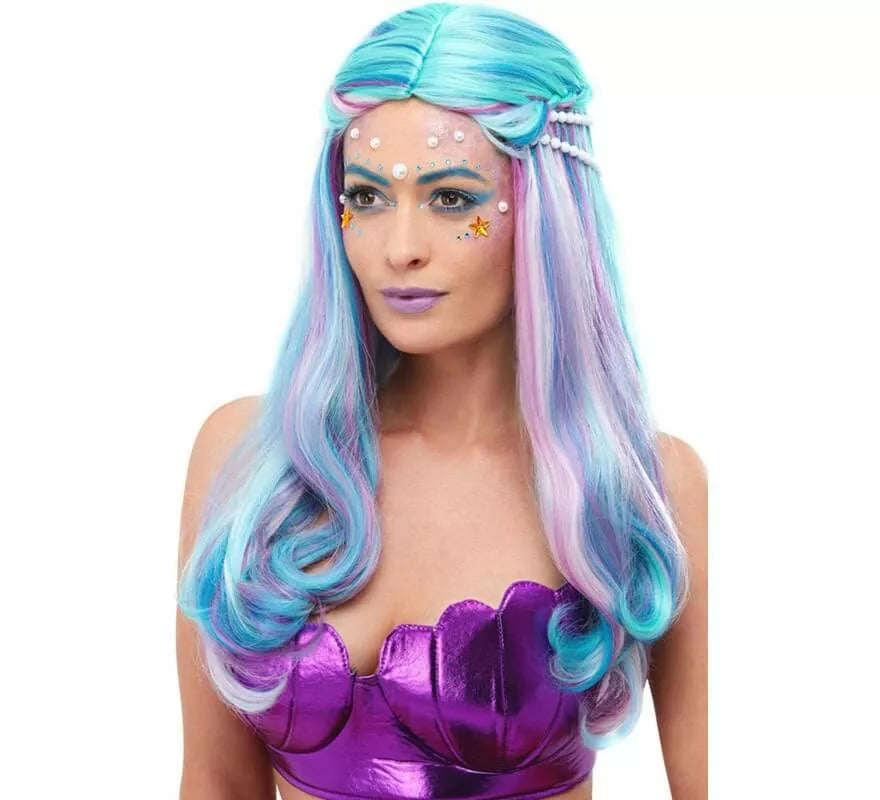 Translation missing: es.Peluca de Sirena Azul con perlas