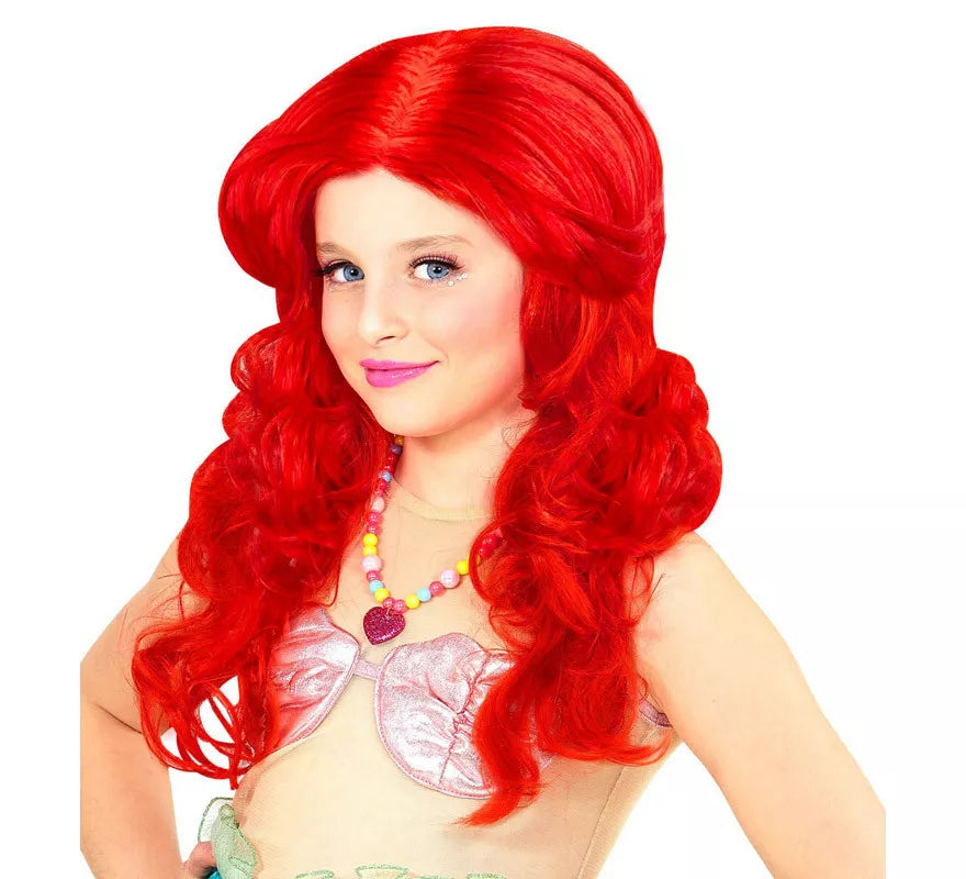 Translation missing: es.Peluca de Sirena Rojo Intenso Larga Infantil