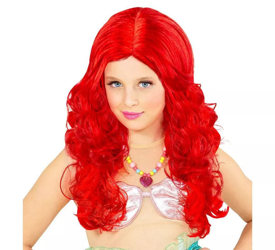 Translation missing: es.Peluca de Sirena Rojo Intenso Larga Infantil