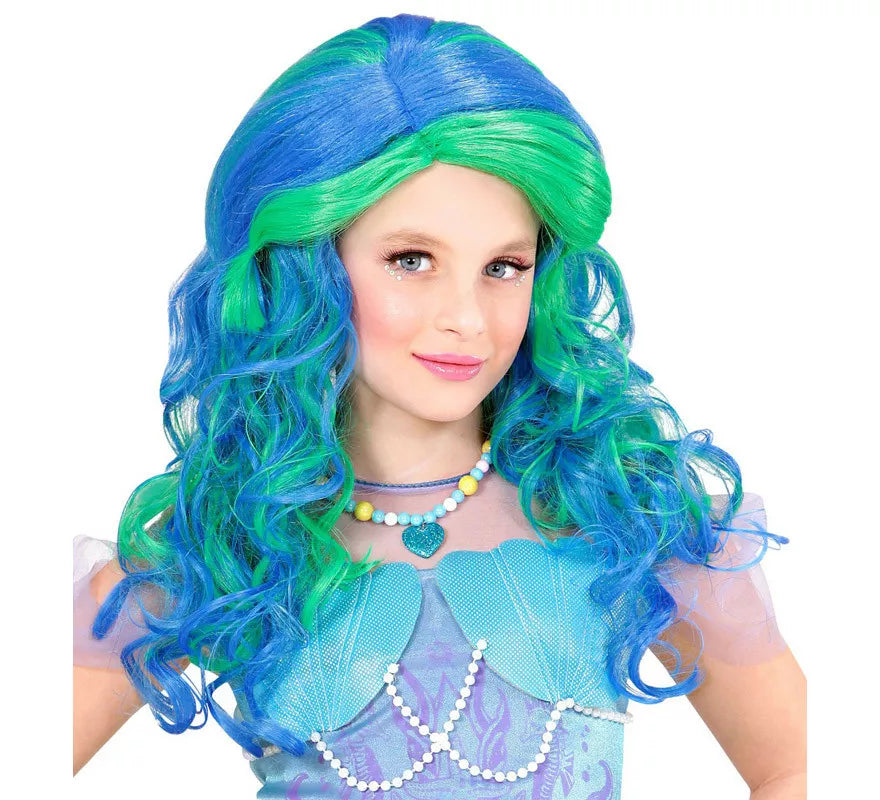 Translation missing: es.Peluca de Sirena Turquesa Esmeralda Larga Infantil