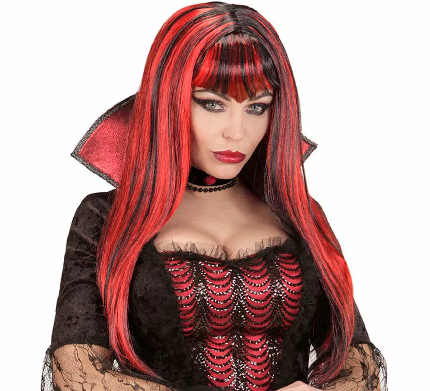 Translation missing: es.Peluca de Vampiresa roja y negra con Flequillo