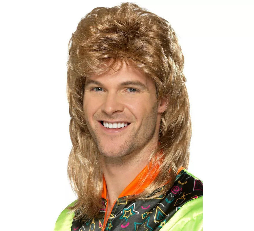 Translation missing: es.Peluca estilo Mullet Castaña reflejos Rubios de los Años 80