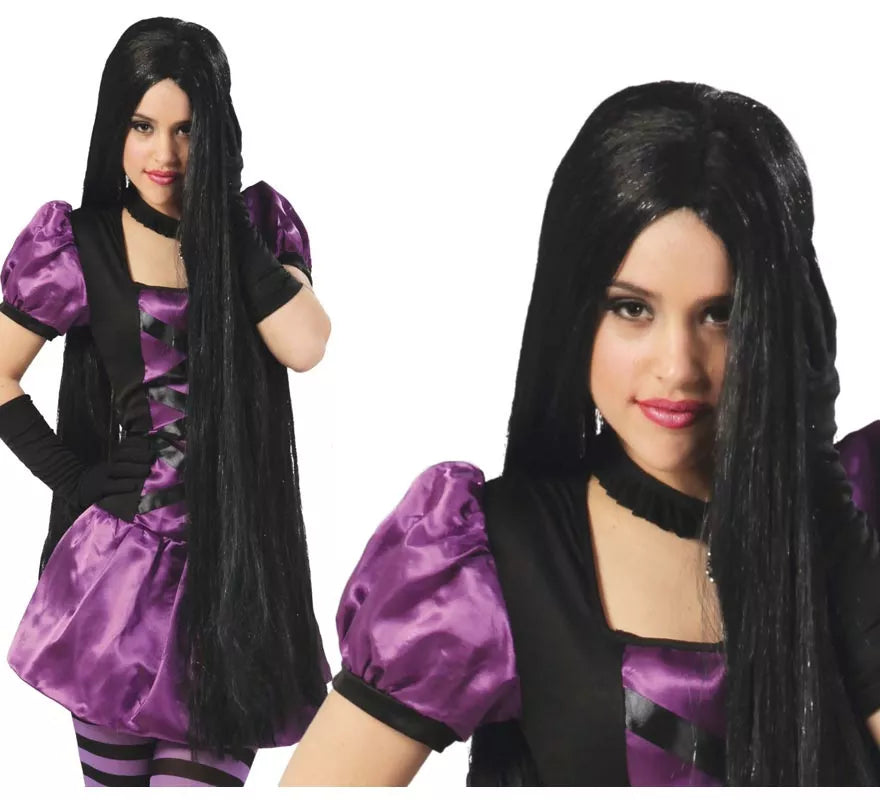 Translation missing: es.Peluca larga negra extra para Halloween y Carnaval