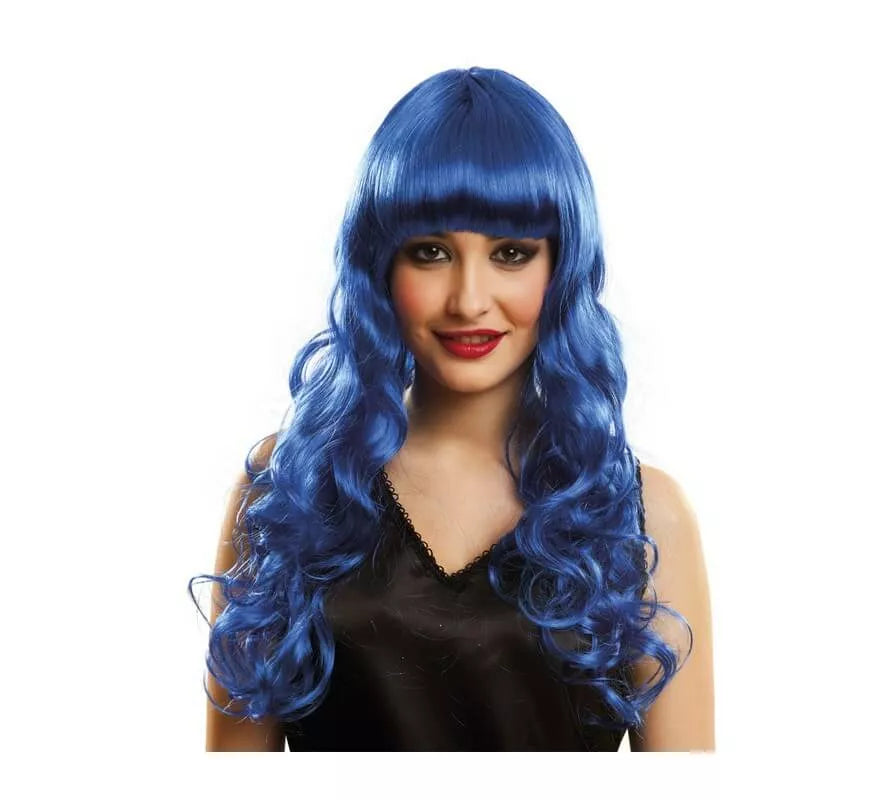 Translation missing: es.Peluca Melena Katy con rizos y flequillo azul