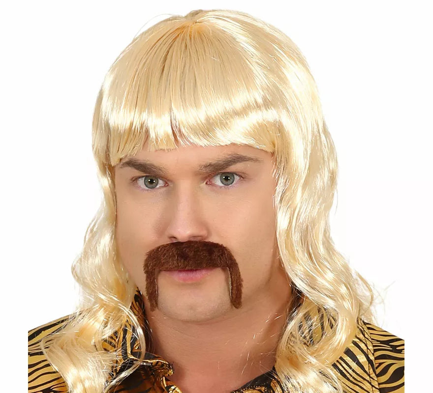 Translation missing: es.Peluca Melena Rubia de Hombre con Bigote Castaño