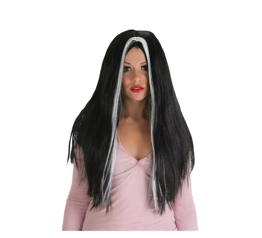 Translation missing: es.Peluca Morgana negra larga con mechas blancas
