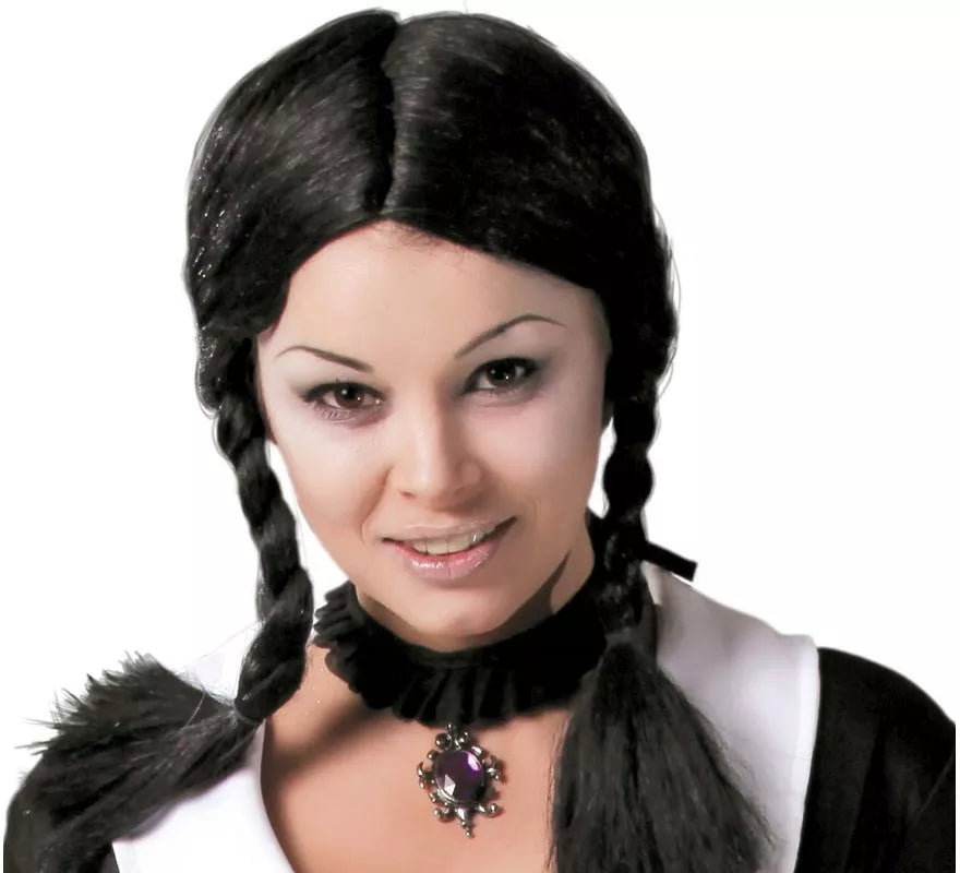 Translation missing: es.Peluca negra con dos trenzas