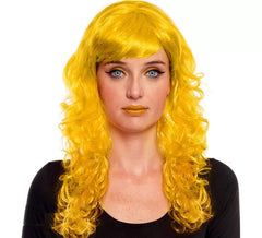 Peluca Ondas amarillo con fleco