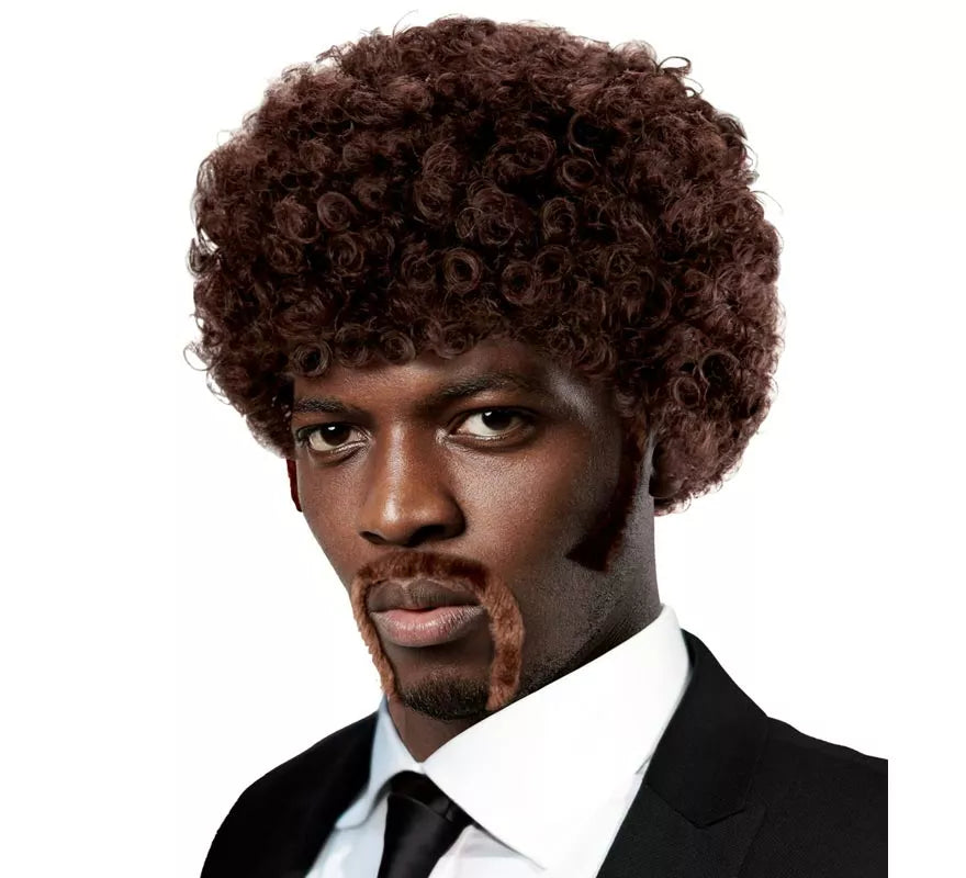 Translation missing: es.Peluca Pulp Fiction Afro con bigotes y patillas