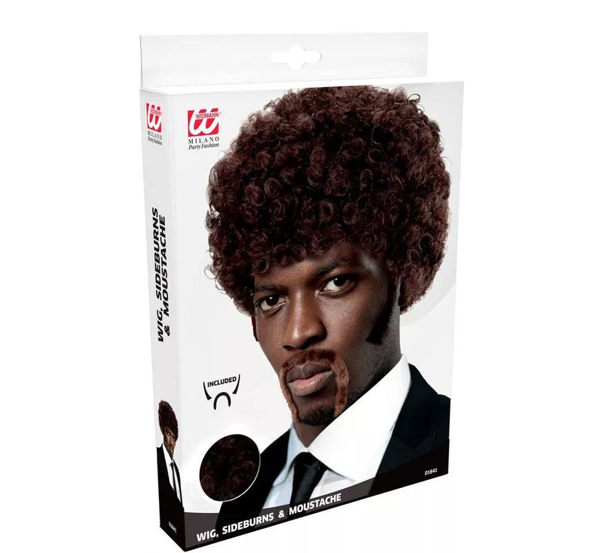 Translation missing: es.Peluca Pulp Fiction Afro con bigotes y patillas