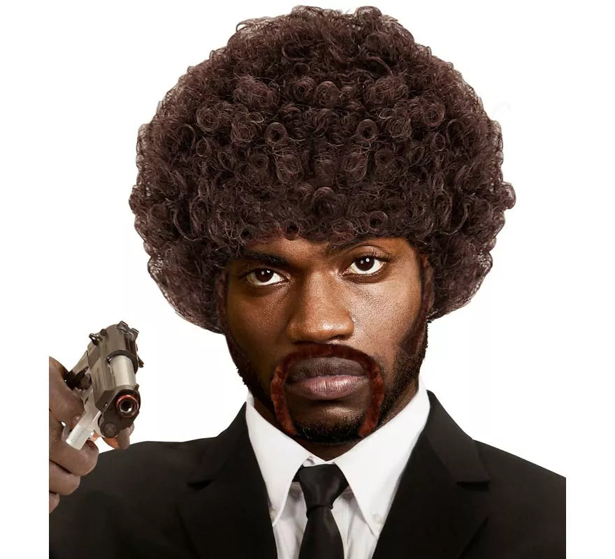 Translation missing: es.Peluca Pulp Fiction Afro con bigotes y patillas