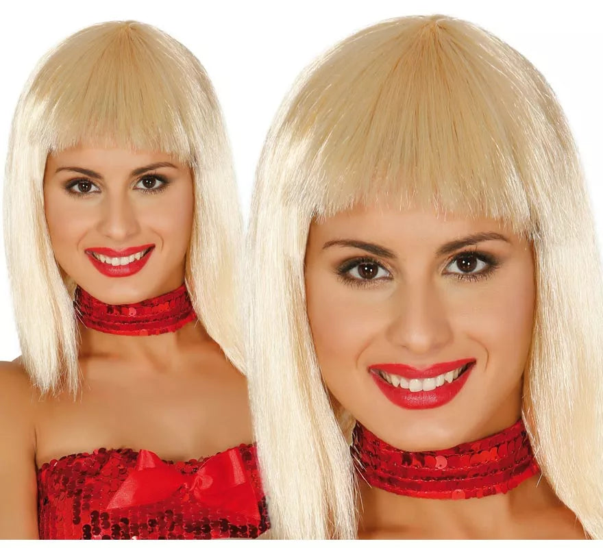 Translation missing: es.Peluca Rafaella o Cleopatra rubia. Peluca rubia con flequillo