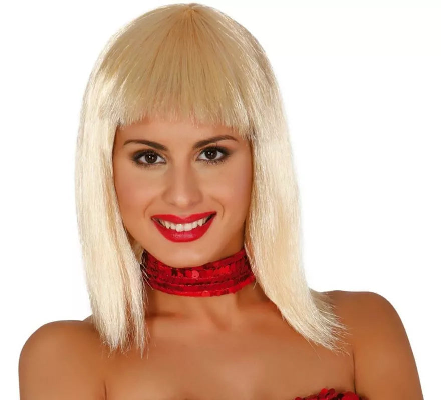 Translation missing: es.Peluca Rafaella o Cleopatra rubia. Peluca rubia con flequillo
