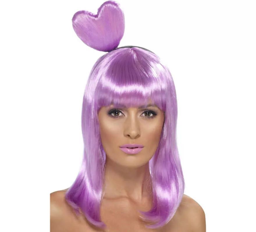 Translation missing: es.Peluca Reina del Pop Lila con Diadema de Corazón para Mujer
