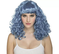 Peluca Rizada Azul con Flequillo