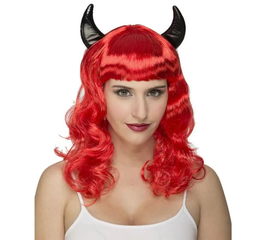 Translation missing: es.Peluca Roja ondulada con Cuernos de Demonia