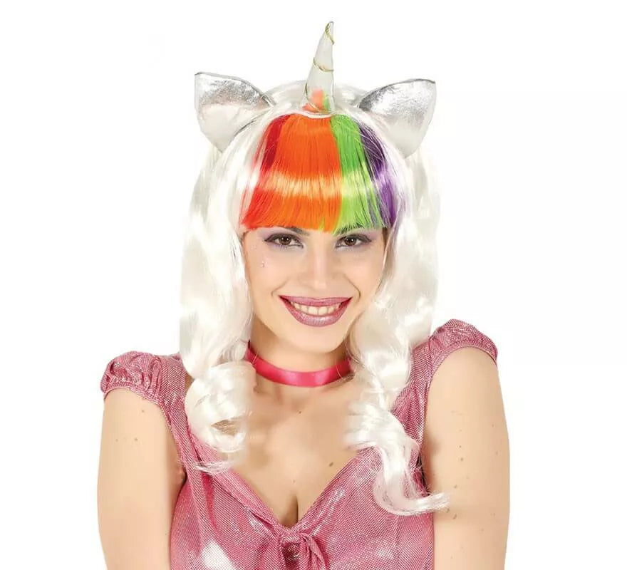Translation missing: es.Peluca Unicornio Blanca con Orejas y Cuerno