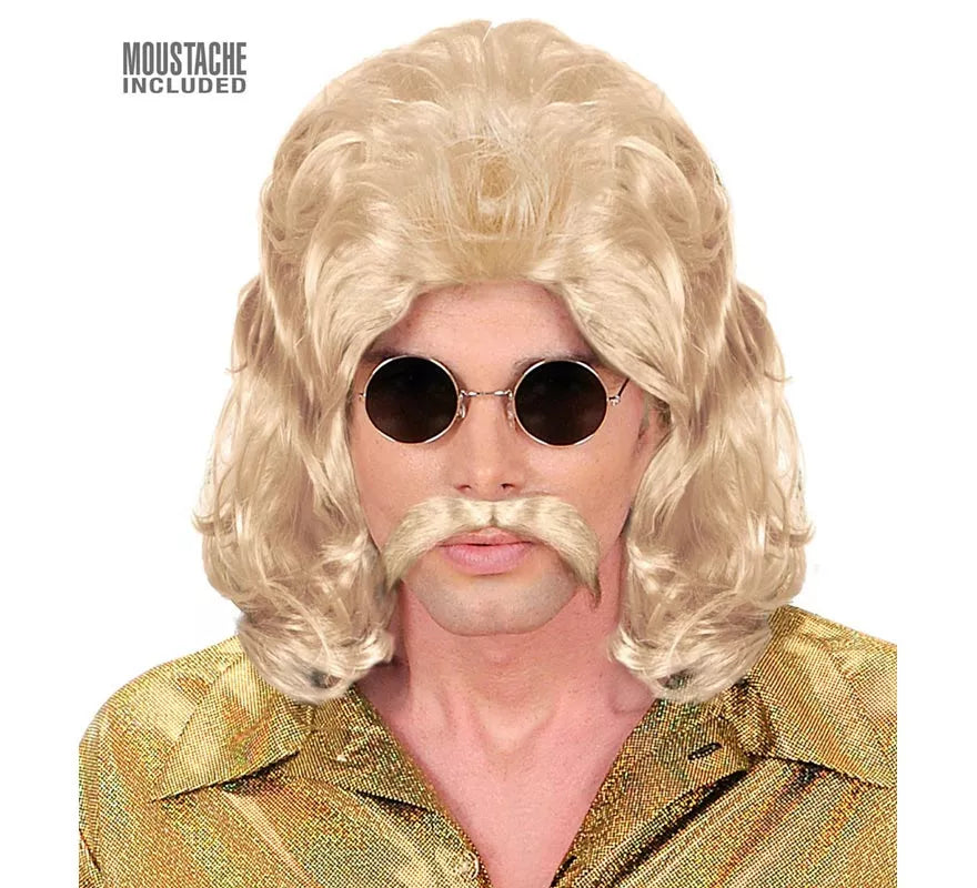 Translation missing: es.Peluca y Bigote de los años 70 rubia adulto
