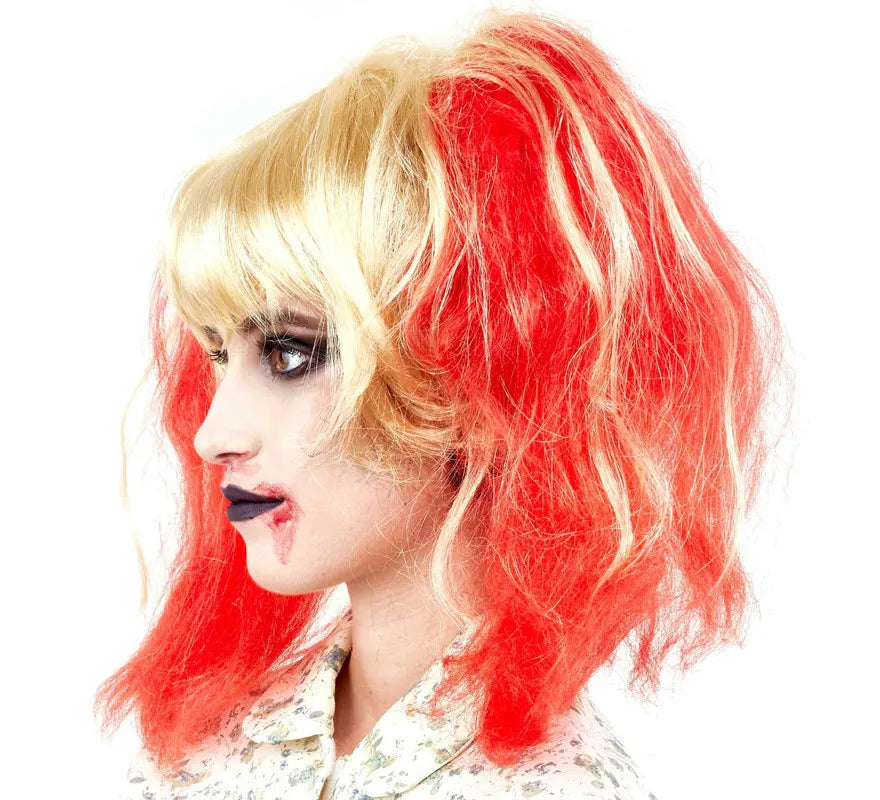 Translation missing: es.Peluca Zombie Rubia con Coletas Rojas