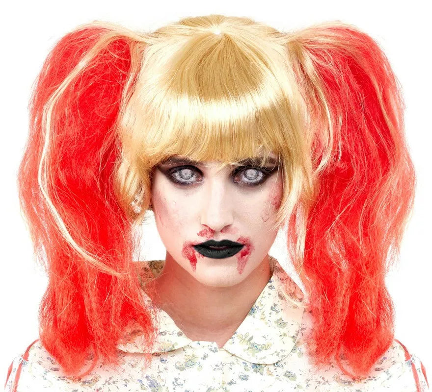 Translation missing: es.Peluca Zombie Rubia con Coletas Rojas