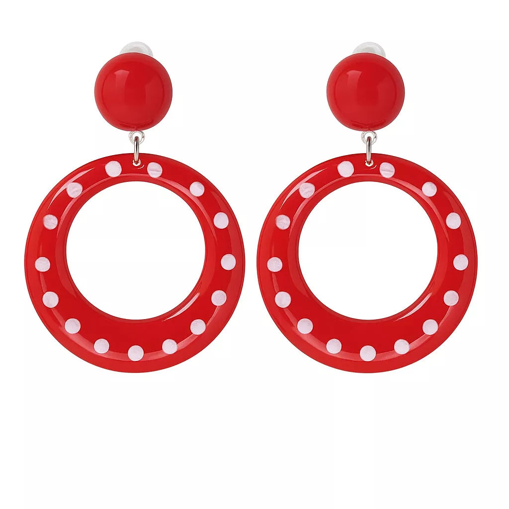 Translation missing: es.Pendientes de Sevillana pequeños rojos con topos blancos de 6 cm