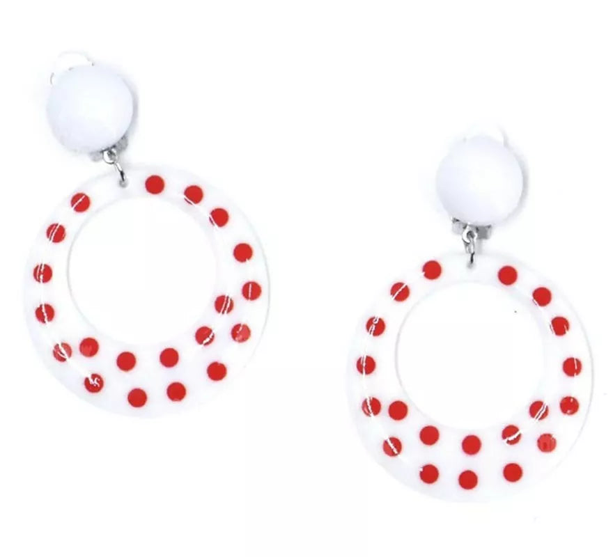 Translation missing: es.Pendientes Sevillana Aro blancos con lunares rojos de 6 cm