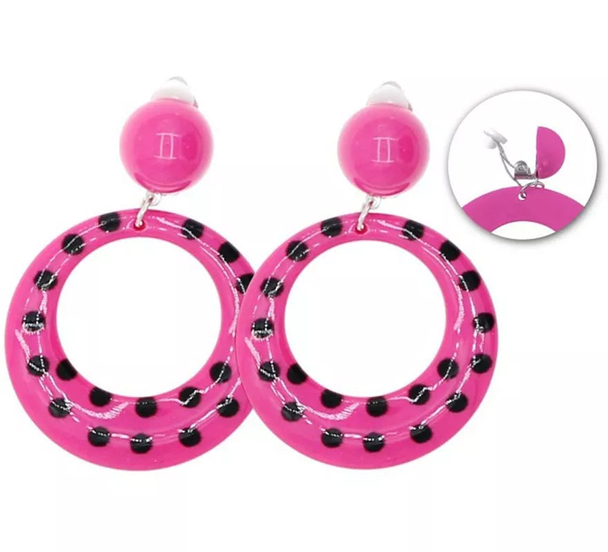 Translation missing: es.Pendientes Sevillana Aro fucsias con lunares negros de 6 cm