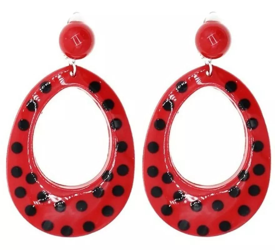 Translation missing: es.Pendientes Sevillana rojos con lunares negros de 6 cm