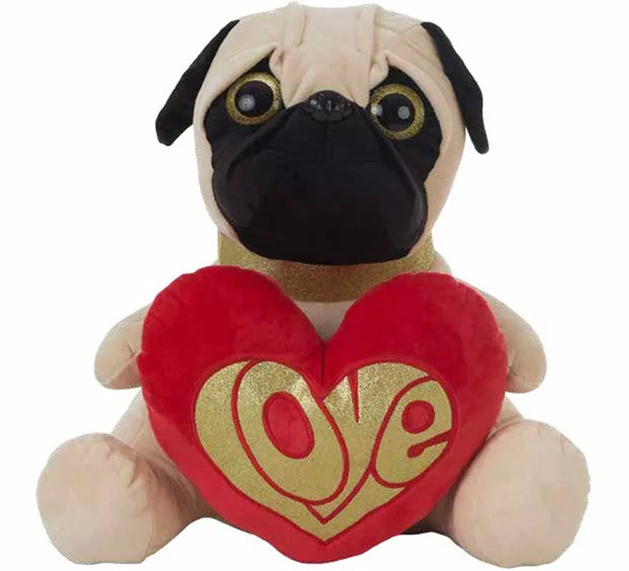 Translation missing: es.Perro Pug de peluche con Corazón en varios tamaños