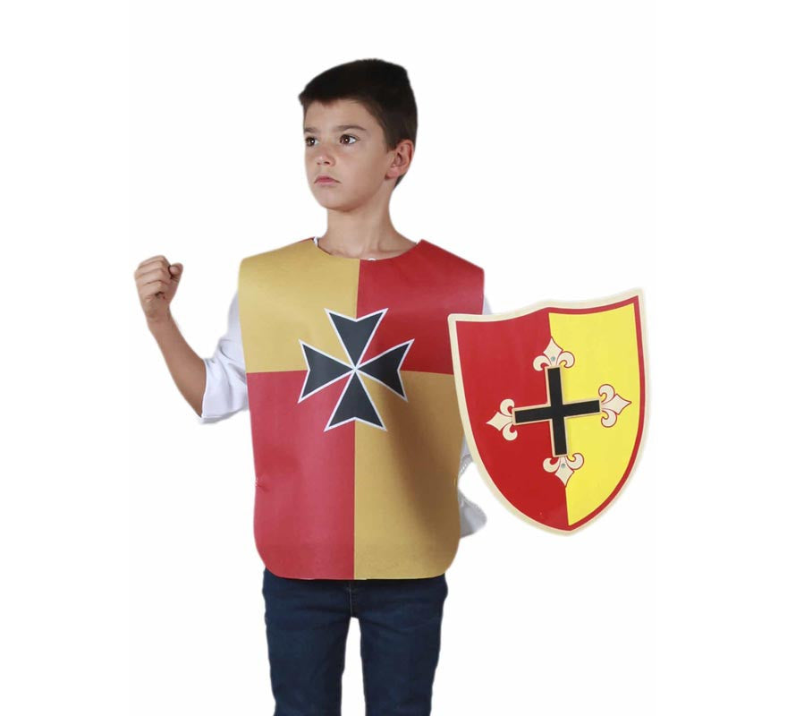 Translation missing: es.Peto Medieval Cruz rojo y amarillo para niño y adolescente