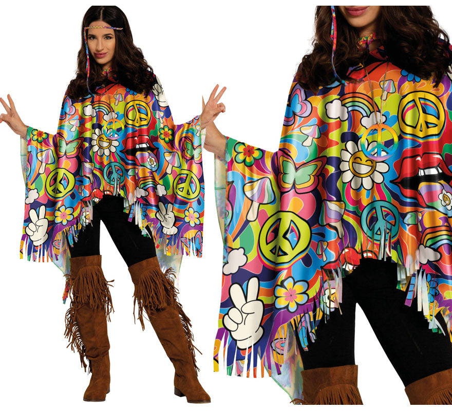 Translation missing: es.Poncho Hippie Paz multicolor adulto