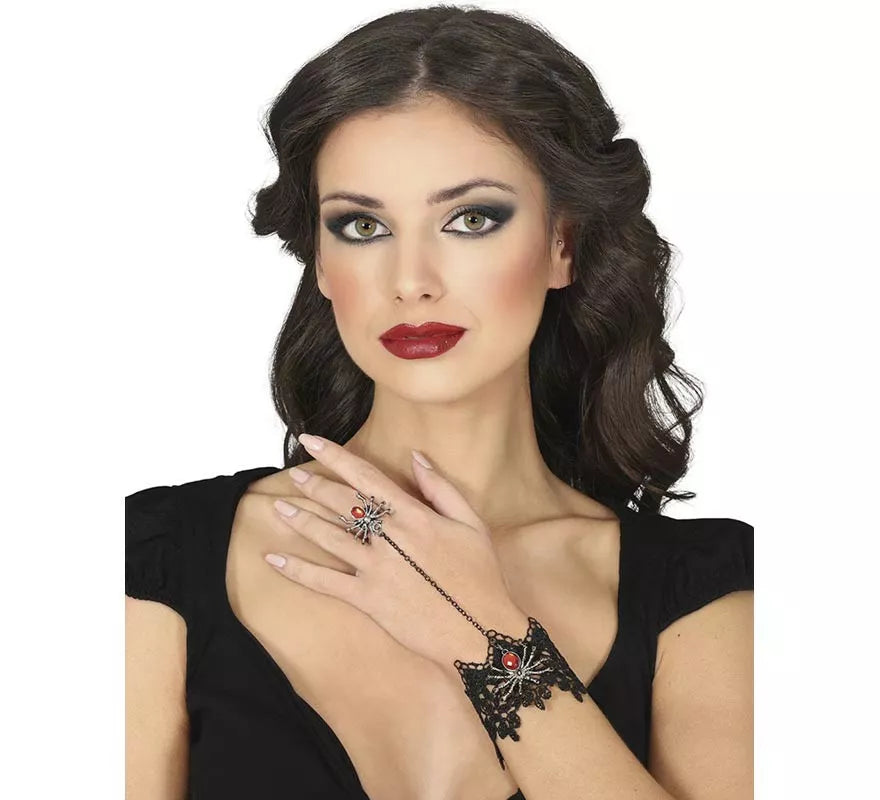 Pulsera Bordada y Anillo Araña