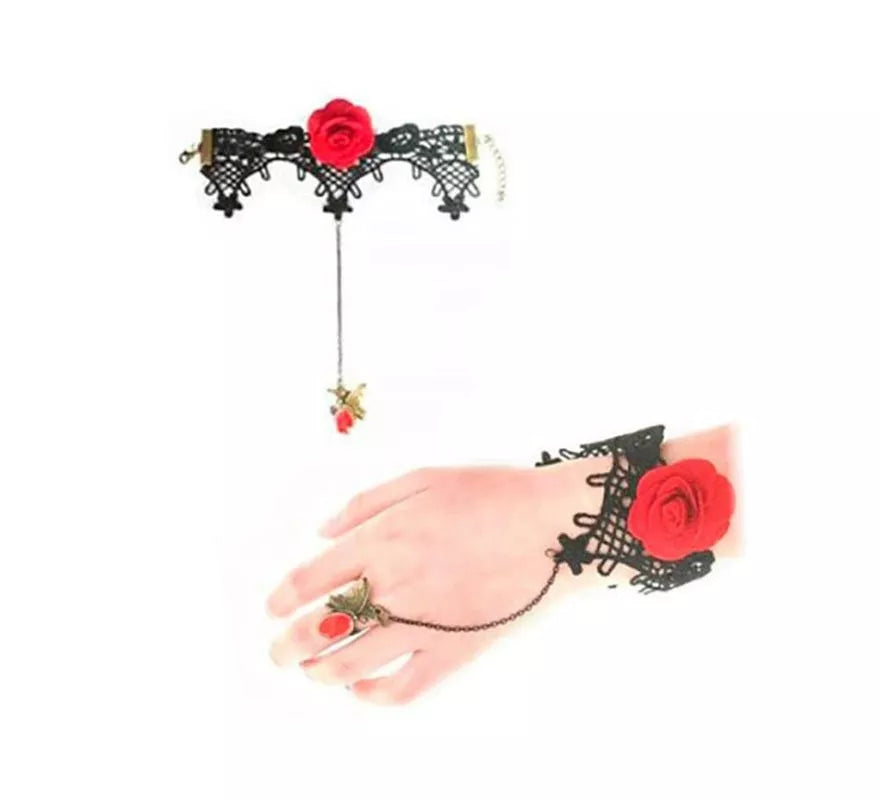 Translation missing: es.Pulsera de Encaje Gótico con Rosa