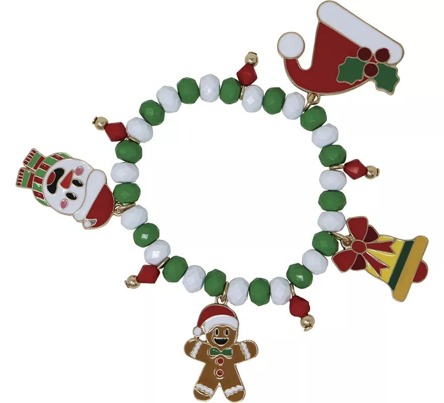 Pulsera roja y verde con Colgantes de Muñeco de Jengibre