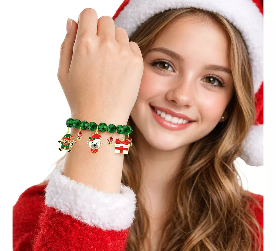 Pulsera verde con Colgantes de Papá Noel y Campana