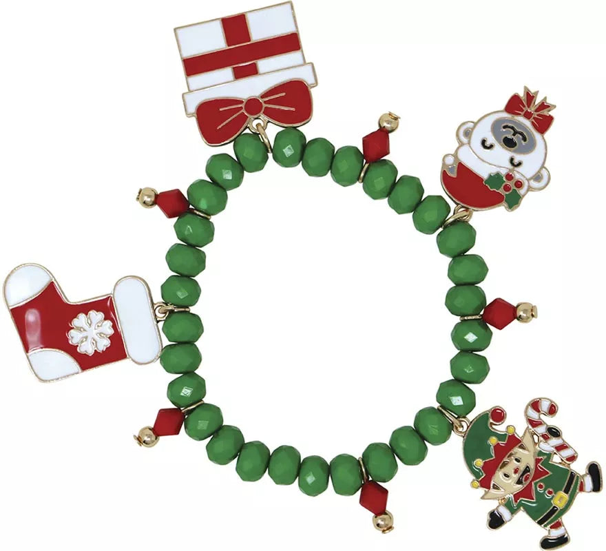 Pulsera verde con Colgantes de Papá Noel y Campana