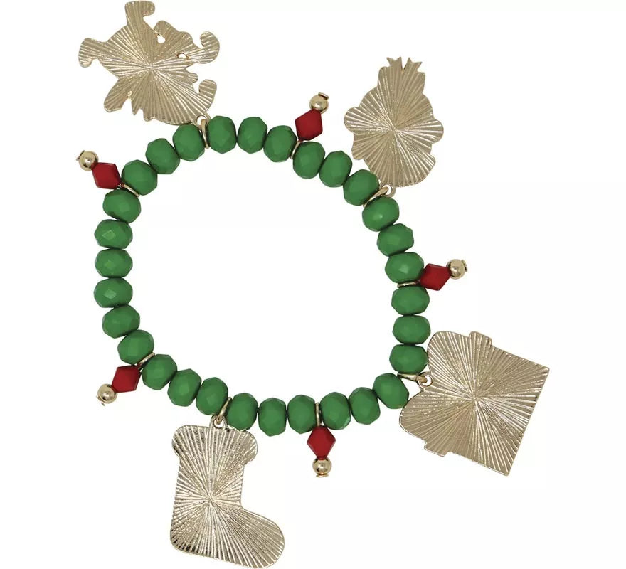 Translation missing: es.Pulsera verde con Colgantes de Papá Noel y Campana