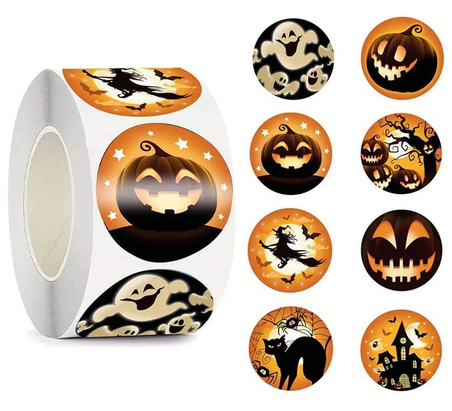 Translation missing: es.Rollo de 200 Pegatinas Halloween anaranjadas