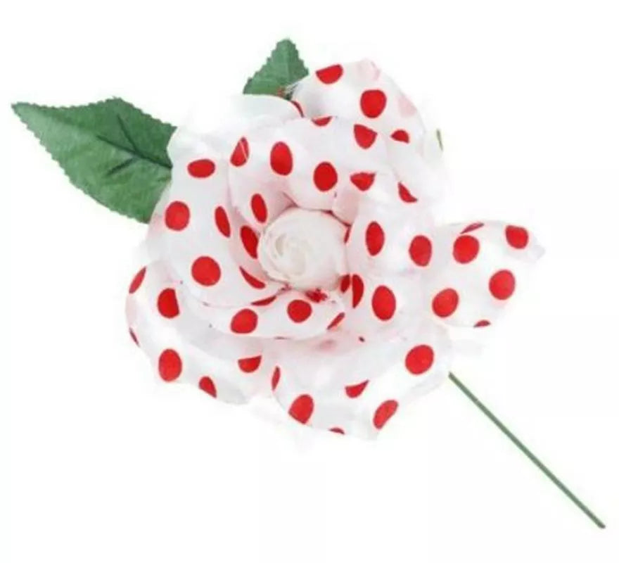 Translation missing: es.Rosa de Sevillana o Chulapa blanca con lunares rojos y varilla de 15 cm