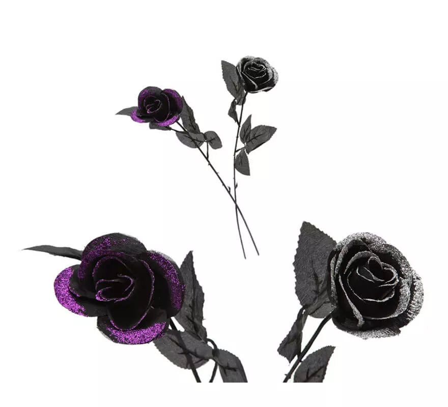 Translation missing: es.Rosa negra con purpurina de 40 cm 2 colores surtidos