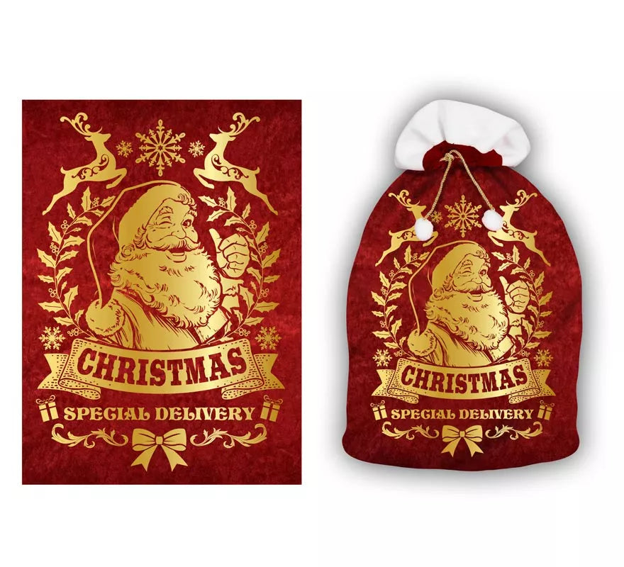 Translation missing: es.Saco rojo y dorado de Papá Noel de 60x95 cm