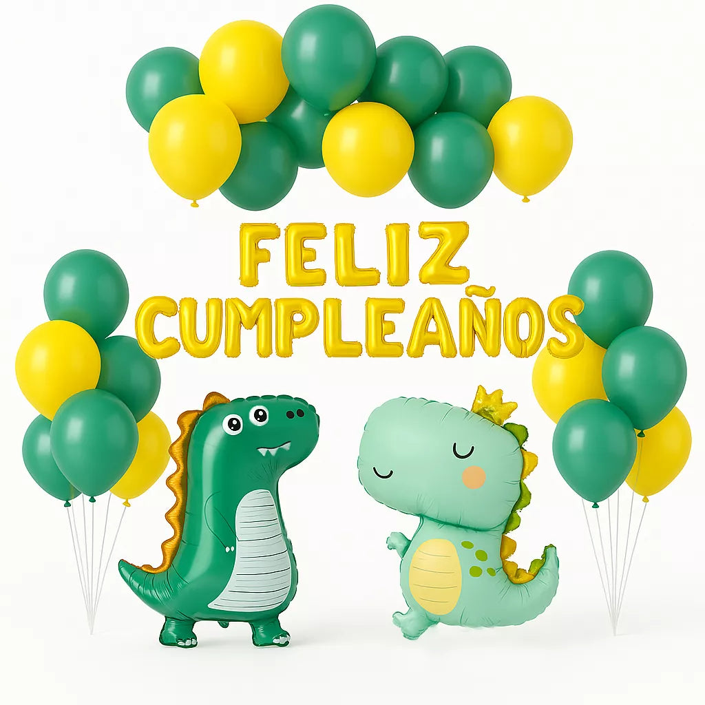 Translation missing: es.Set 26 pc Globos Dinosaurios con Guirnalda de Feliz Cumpleaños