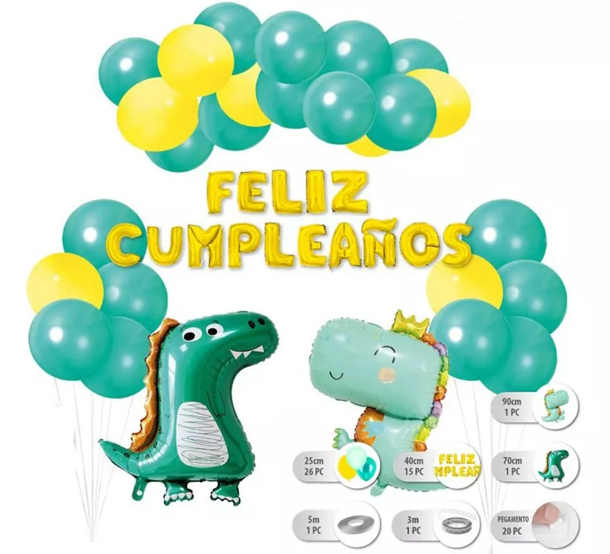 Translation missing: es.Set 26 pc Globos Dinosaurios con Guirnalda de Feliz Cumpleaños