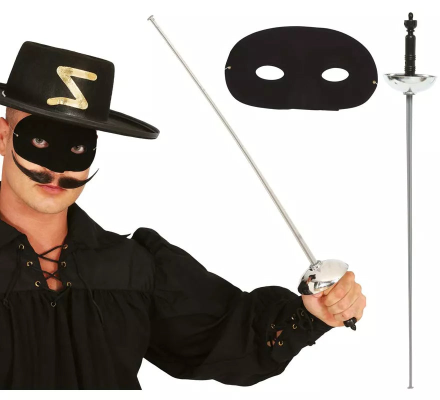 Translation missing: es.Set antifaz y florete de 65 cm. plateado de héroe enmascarado