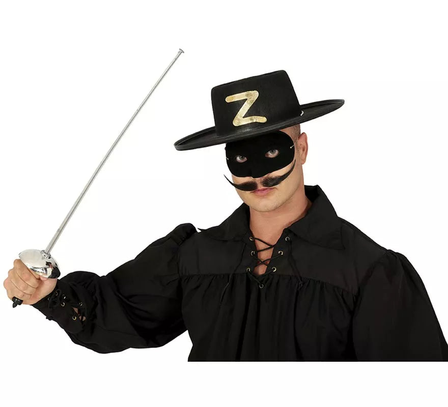 Translation missing: es.Set antifaz y florete de 65 cm. plateado de héroe enmascarado