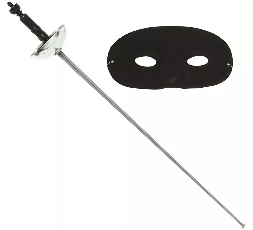 Translation missing: es.Set antifaz y florete de 65 cm. plateado de héroe enmascarado