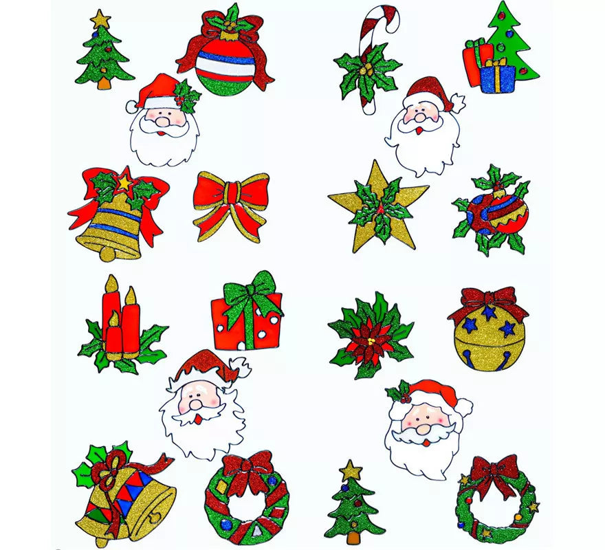 Translation missing: es.Set de 5 Pegatinas Ventana Navidad con Cara Papá Noel Surtidas en 4 Modelos de 13 cm