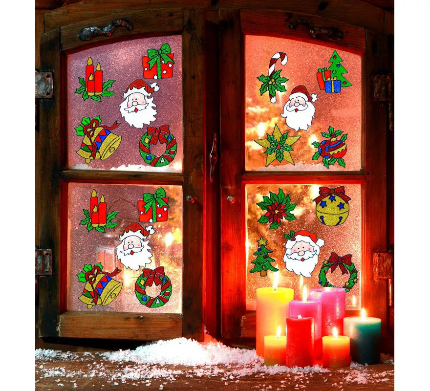 Translation missing: es.Set de 5 Pegatinas Ventana Navidad con Cara Papá Noel Surtidas en 4 Modelos de 13 cm