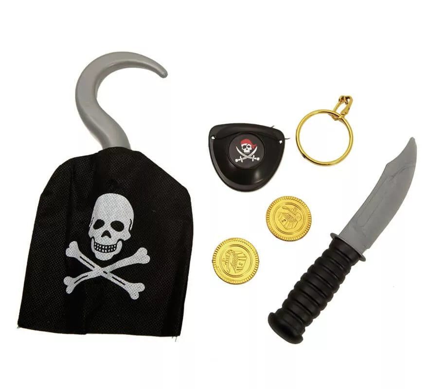 Translation missing: es.Set de Pirata: Garfio, cuchillo, monedas, pendiente y parche