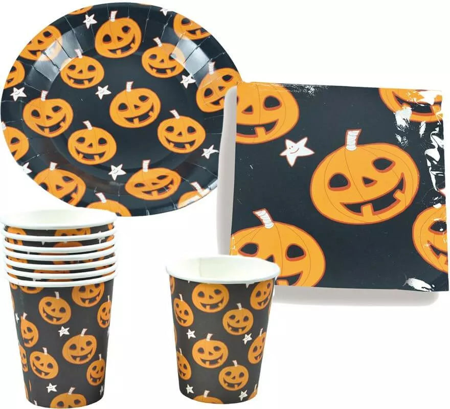 Translation missing: es.Set Halloween Calabaza (6 Platos, 6 Vasos Y 6 Servilletas)